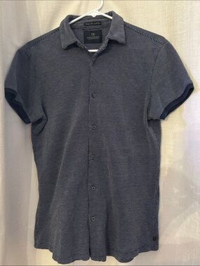 Scotch & Soda Men's Navy Micro-Stripe Button-Down Polo Shirt